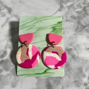 Handcrafted Pink Camo Dangle Post Back Earrings